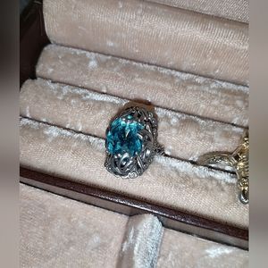 Vintage Blue Gemstone Ring Sz (Adjustable)